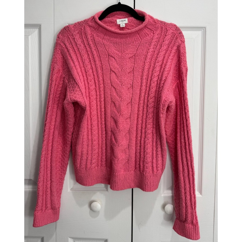J.CREW Knitted Pullover Sweater Women's Small Pink Long Sleeve Roll Neck Granny